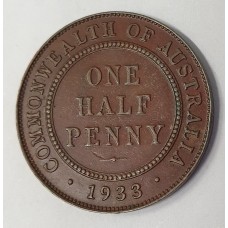 AUSTRALIA 1933/2 . HALF 1/2 PENNY . RARE OVERDATE . ERROR / VARIETY . PLANCHET FLAW